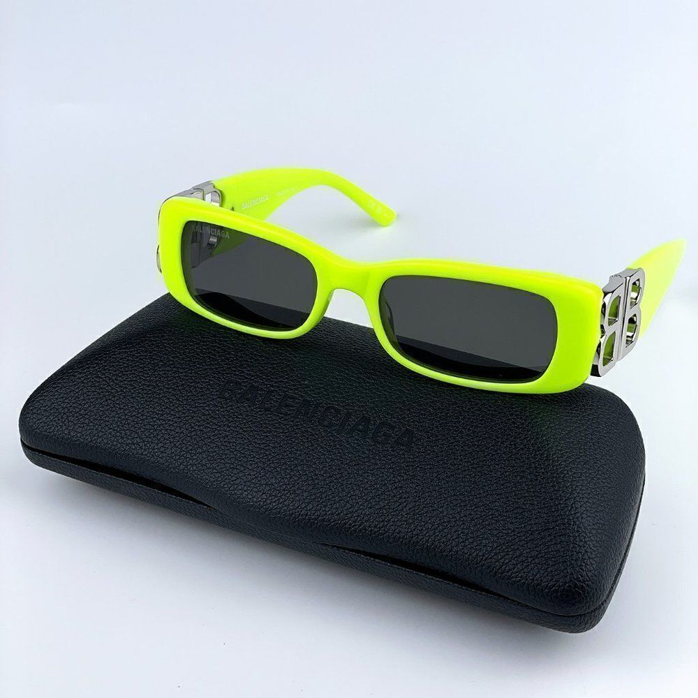 NEW Balenciaga  BB0096S 008 Yellow Silver Logo Grey Square Unisex Sunglasses - Picture 7 of 14